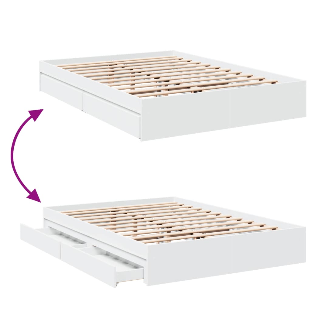 vidaXL Bed Frame with Drawers without Mattress White 150x200 cm King Size