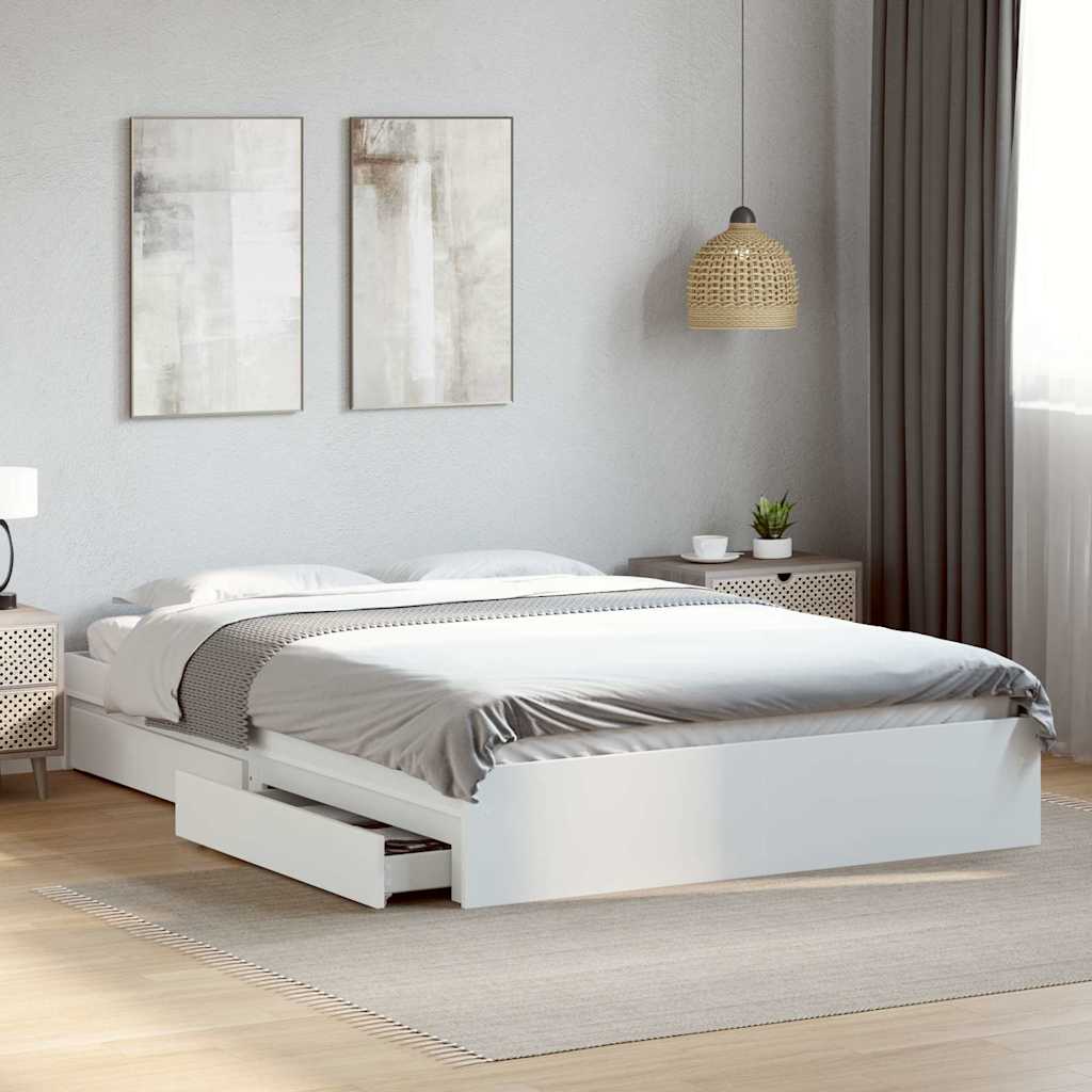 vidaXL Bed Frame with Drawers without Mattress White 150x200 cm