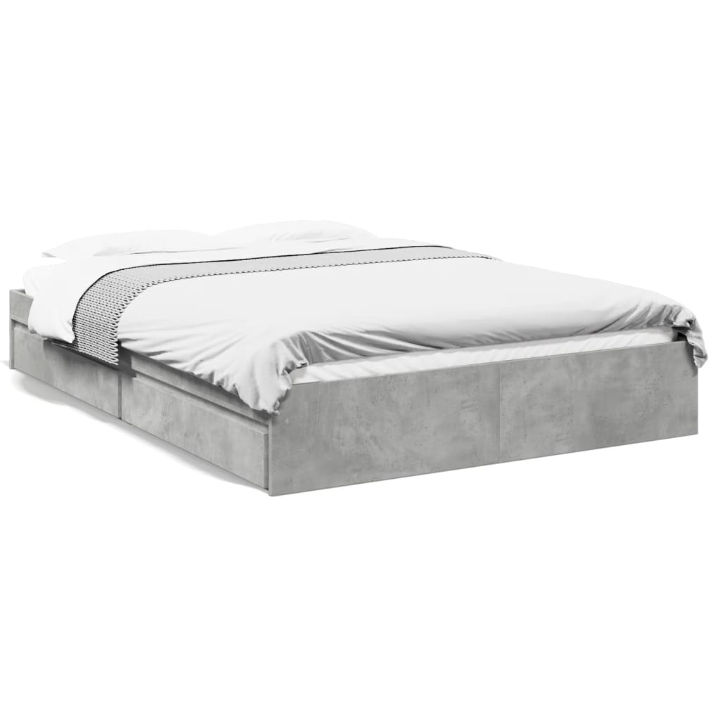 vidaXL Bed Frame with Drawers without Mattress Concrete Grey 150x200 cm King Size