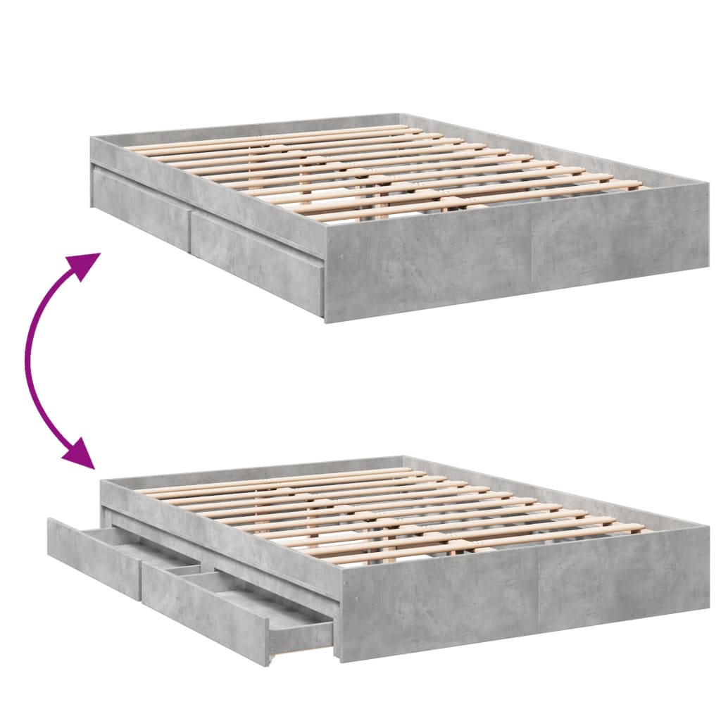 vidaXL Bed Frame with Drawers without Mattress Concrete Grey 150x200 cm King Size