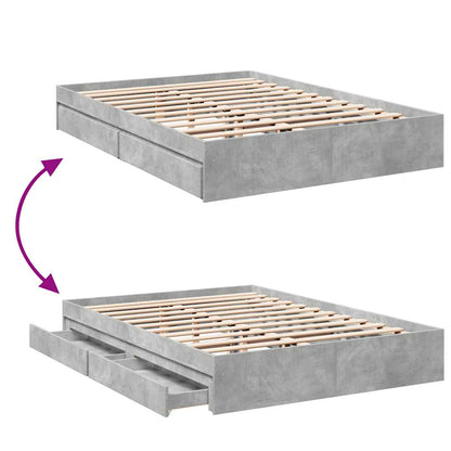 vidaXL Bed Frame with Drawers without Mattress Concrete Grey 150x200cm