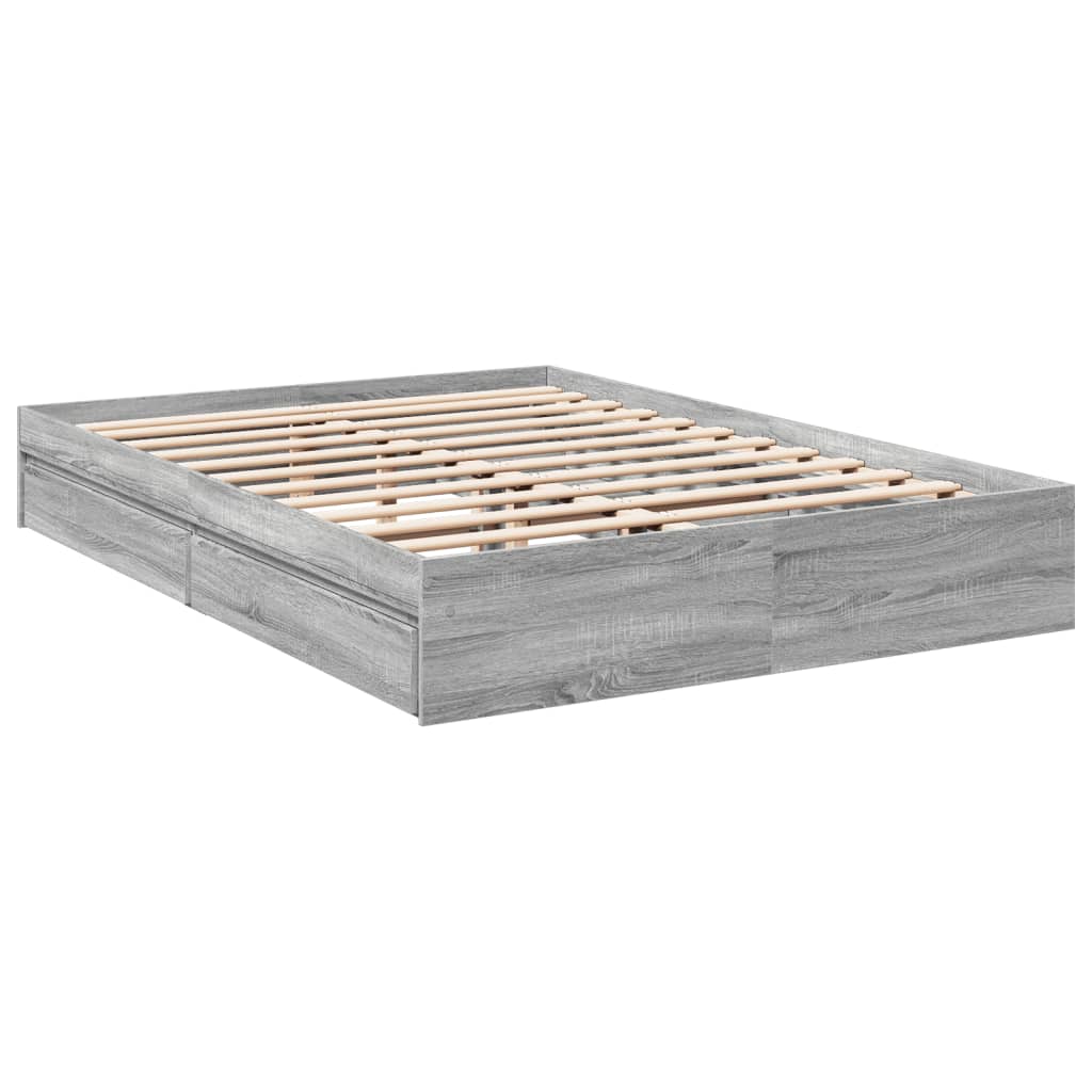 vidaXL Bed Frame with Drawers without Mattress Grey Sonoma 150x200 cm King Size