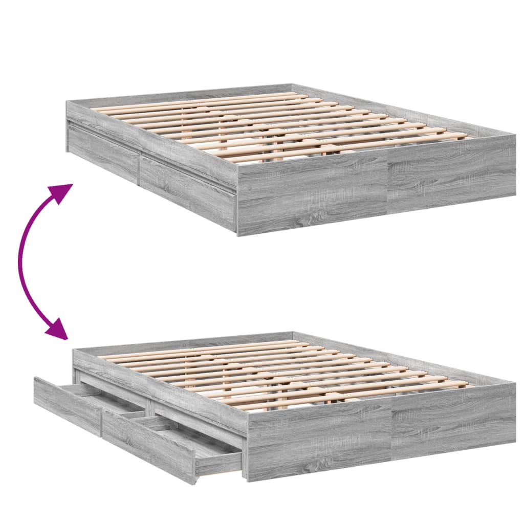 vidaXL Bed Frame with Drawers without Mattress Grey Sonoma 150x200 cm King Size
