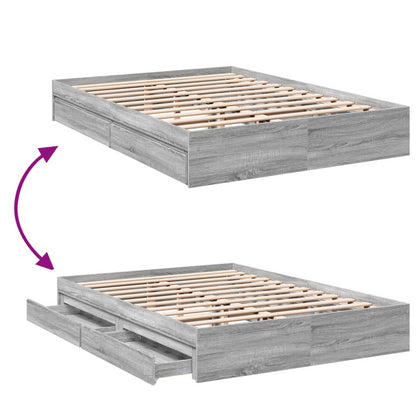 vidaXL Bed Frame with Drawers without Mattress Grey Sonoma 150x200 cm King Size