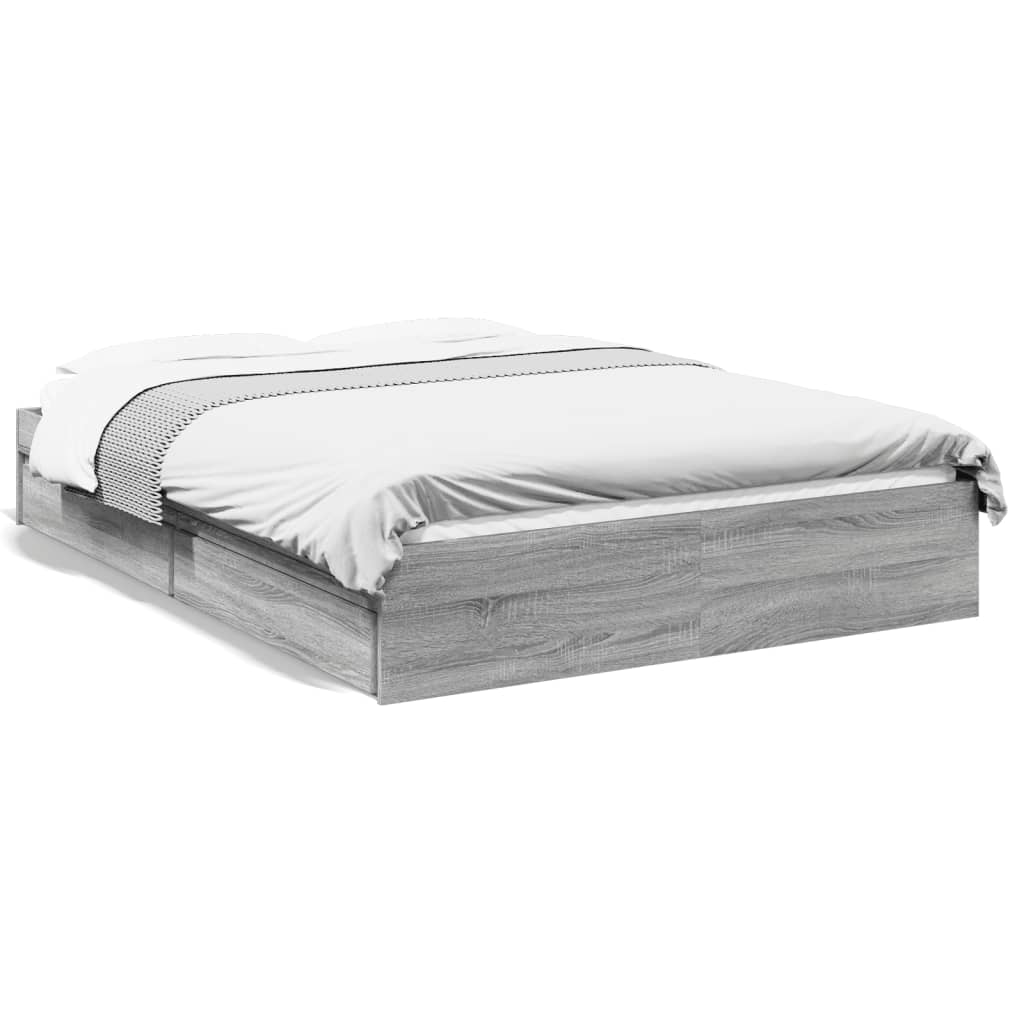 vidaXL Bed Frame with Drawers without Mattress Grey Sonoma 140x200 cm
