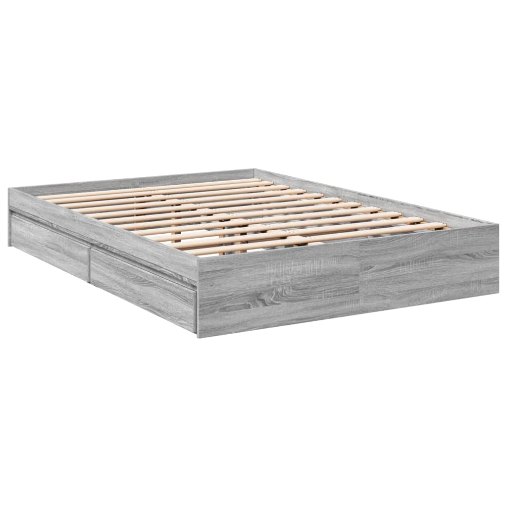 vidaXL Bed Frame with Drawers without Mattress Grey Sonoma 140x200 cm