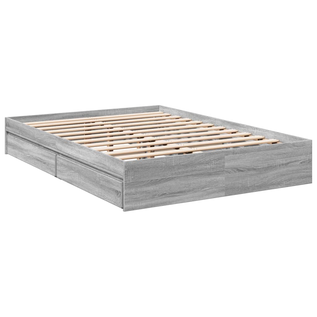 vidaXL Bed Frame with Drawers without Mattress Grey Sonoma 140x200 cm