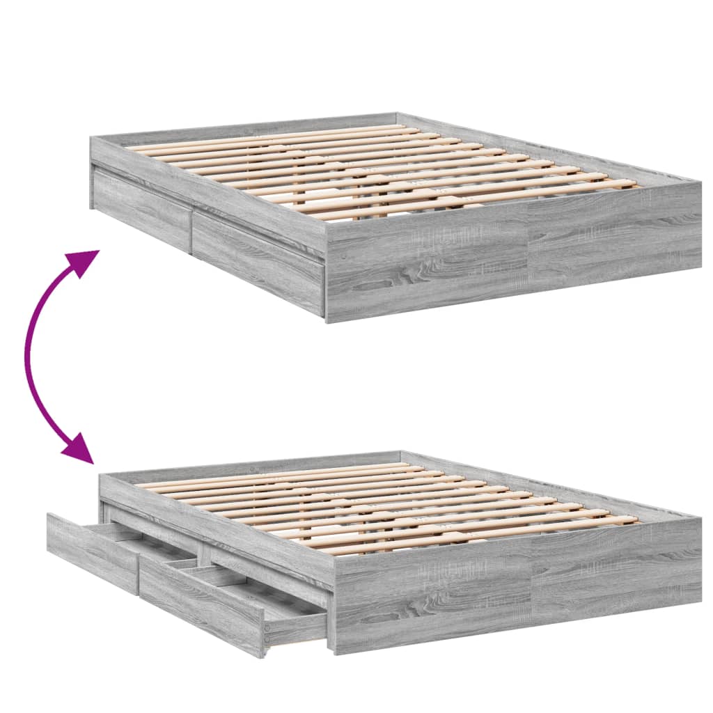 vidaXL Bed Frame with Drawers without Mattress Grey Sonoma 140x200 cm