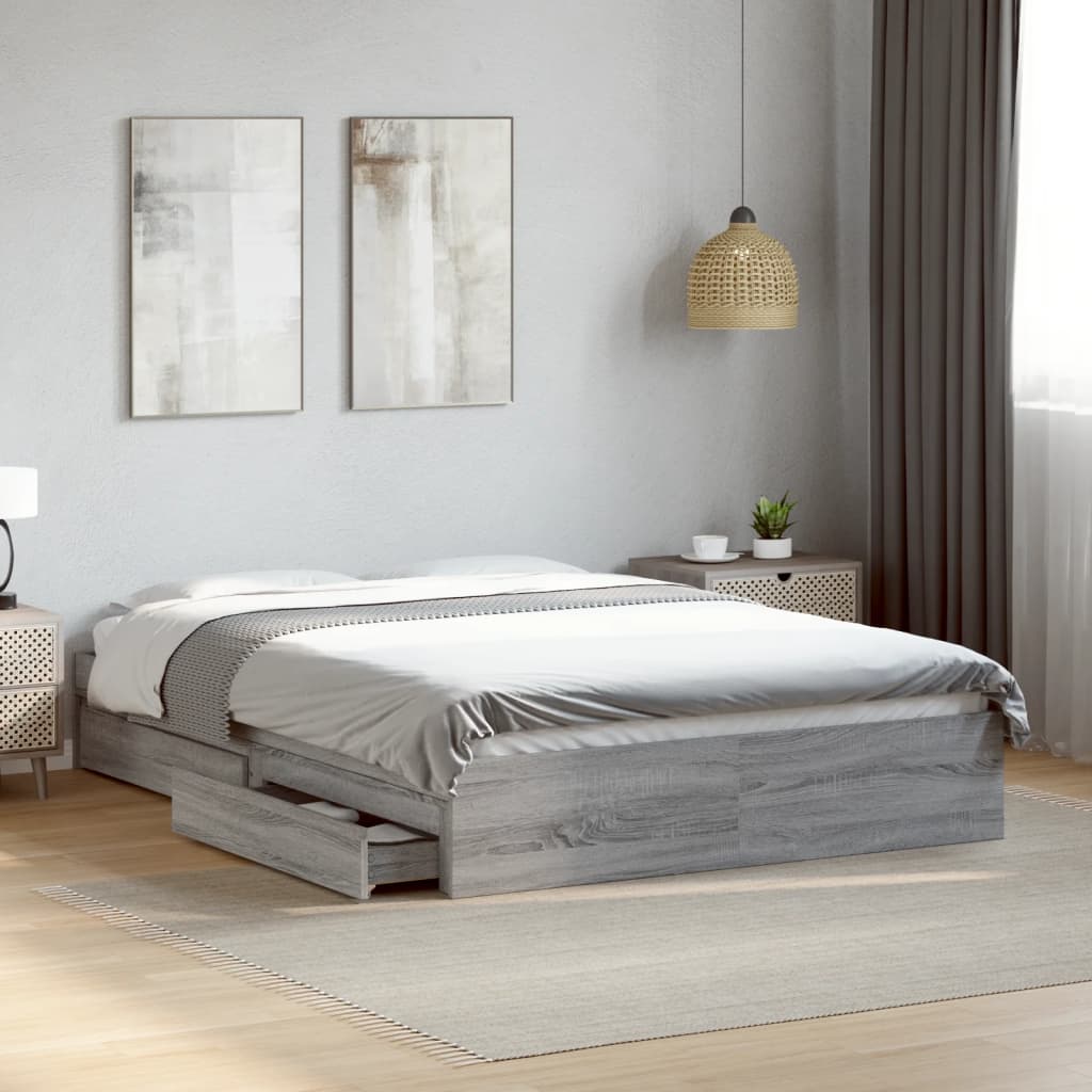 vidaXL Bed Frame with Drawers without Mattress Grey Sonoma 140x200 cm