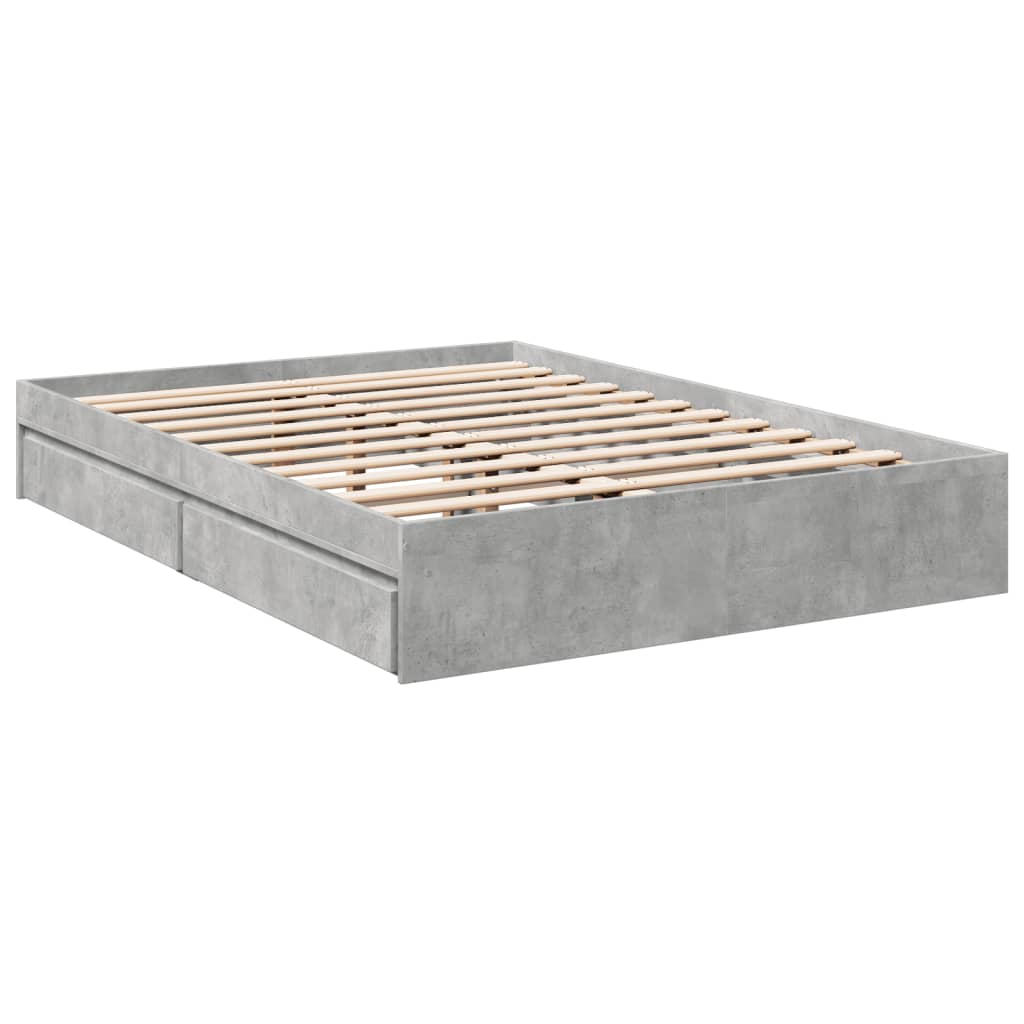 vidaXL Bed Frame with Drawers without Mattress Concrete Grey 120x200 cm