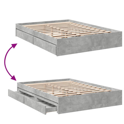 vidaXL Bed Frame with Drawers without Mattress Concrete Grey 120x200 cm