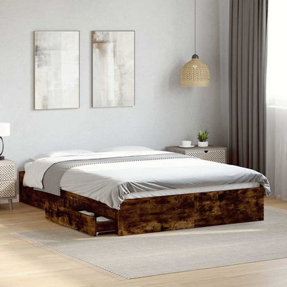 vidaXL Bed Frame with Drawers without Mattress Smoked Oak 120x200 cm