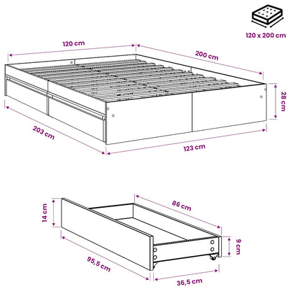 vidaXL Bed Frame with Drawers without Mattress Grey Sonoma 120x200 cm