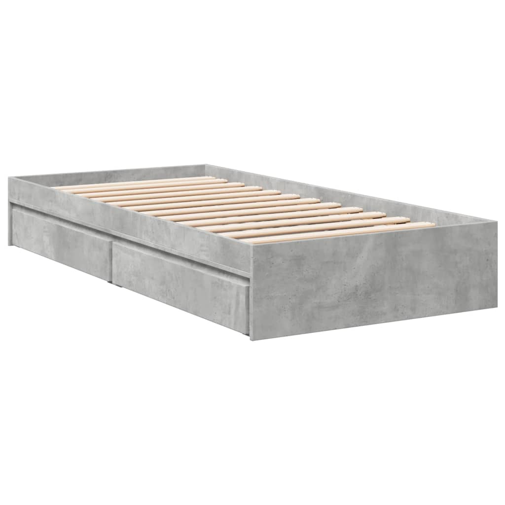 vidaXL Bed Frame with Drawers without Mattress Concrete Grey 100x200 cm