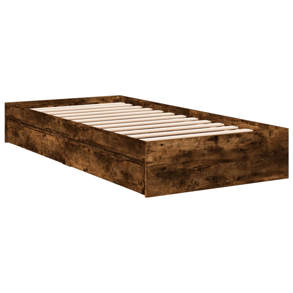vidaXL Bed Frame with Drawers without Mattress Smoked Oak 100x200 cm