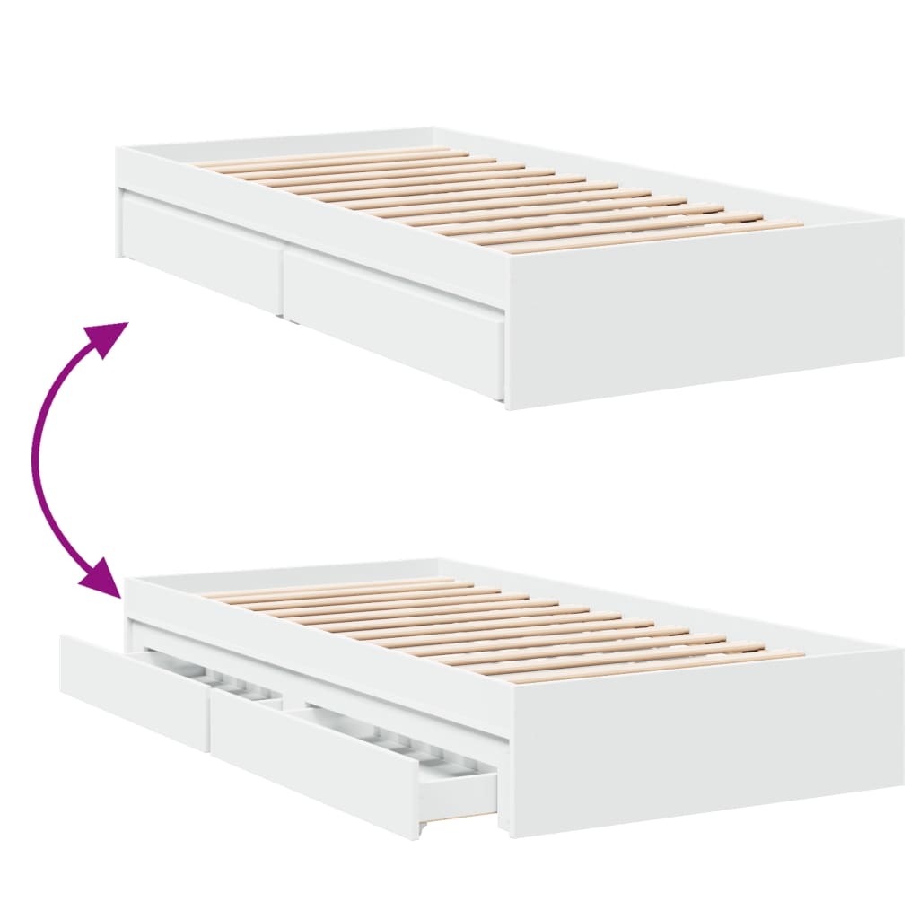 vidaXL Bed Frame with Drawers without Mattress White 90x200 cm