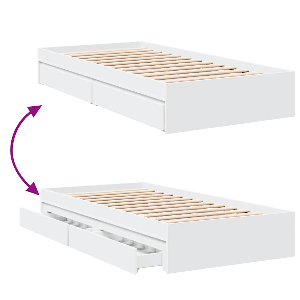 vidaXL Bed Frame with Drawers without Mattress White 90x200 cm