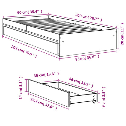 vidaXL Bed Frame with Drawers without Mattress White 90x200 cm