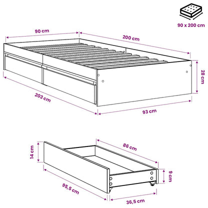 vidaXL Bed Frame with Drawers without Mattress Sonoma Oak 90x200 cm
