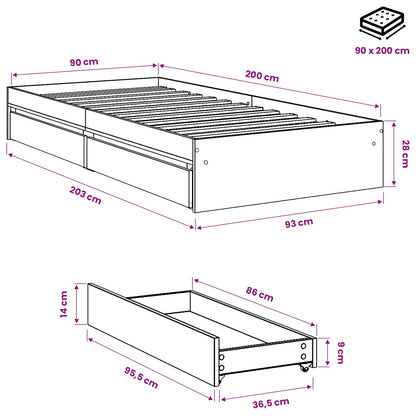 vidaXL Bed Frame with Drawers without Mattress Sonoma Oak 90x200 cm