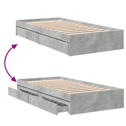 vidaXL Bed Frame with Drawers without Mattress Concrete Grey 90x200 cm