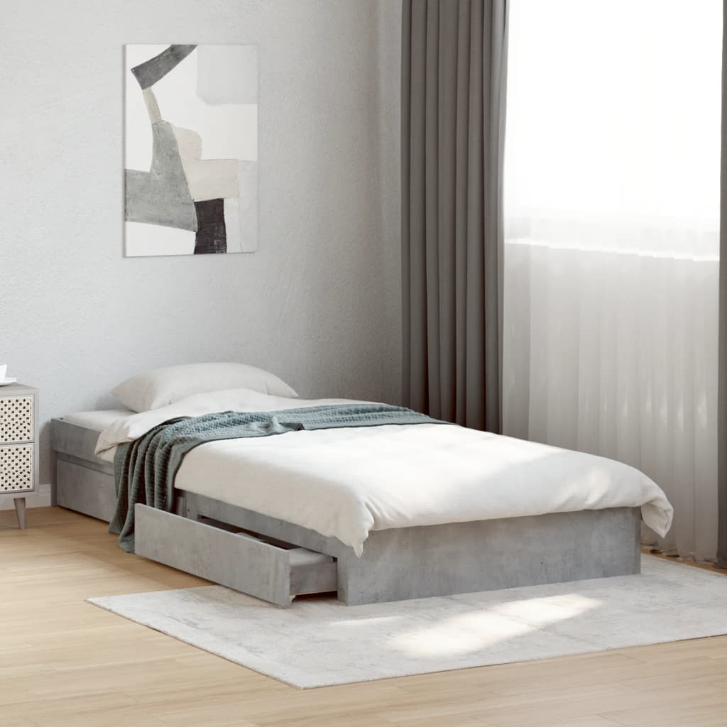 vidaXL Bed Frame with Drawers without Mattress Concrete Grey 90x200 cm