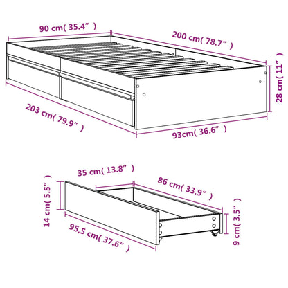 vidaXL Bed Frame with Drawers without Mattress Grey Sonoma 90x200 cm