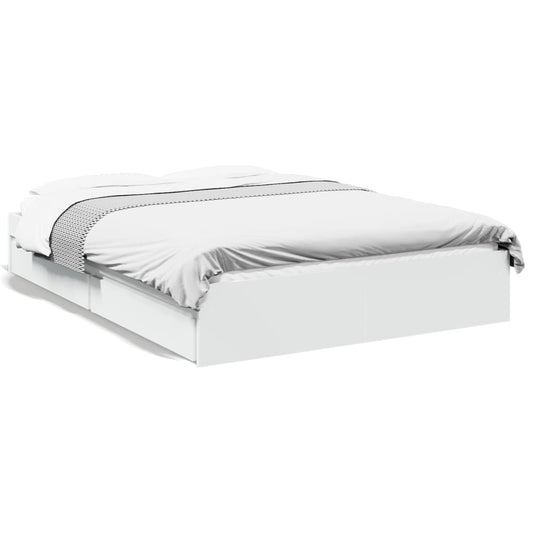 vidaXL Bed Frame with Drawers without Mattress White 140x190 cm