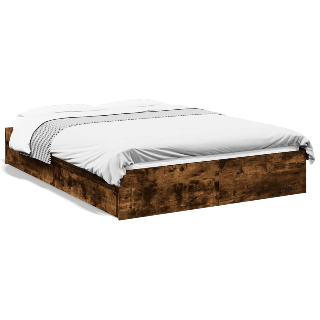 vidaXL Bed Frame with Drawers without Mattress Smoked Oak 135x190 cm Double