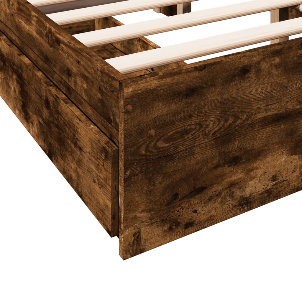 vidaXL Bed Frame with Drawers without Mattress Smoked Oak 135x190 cm Double