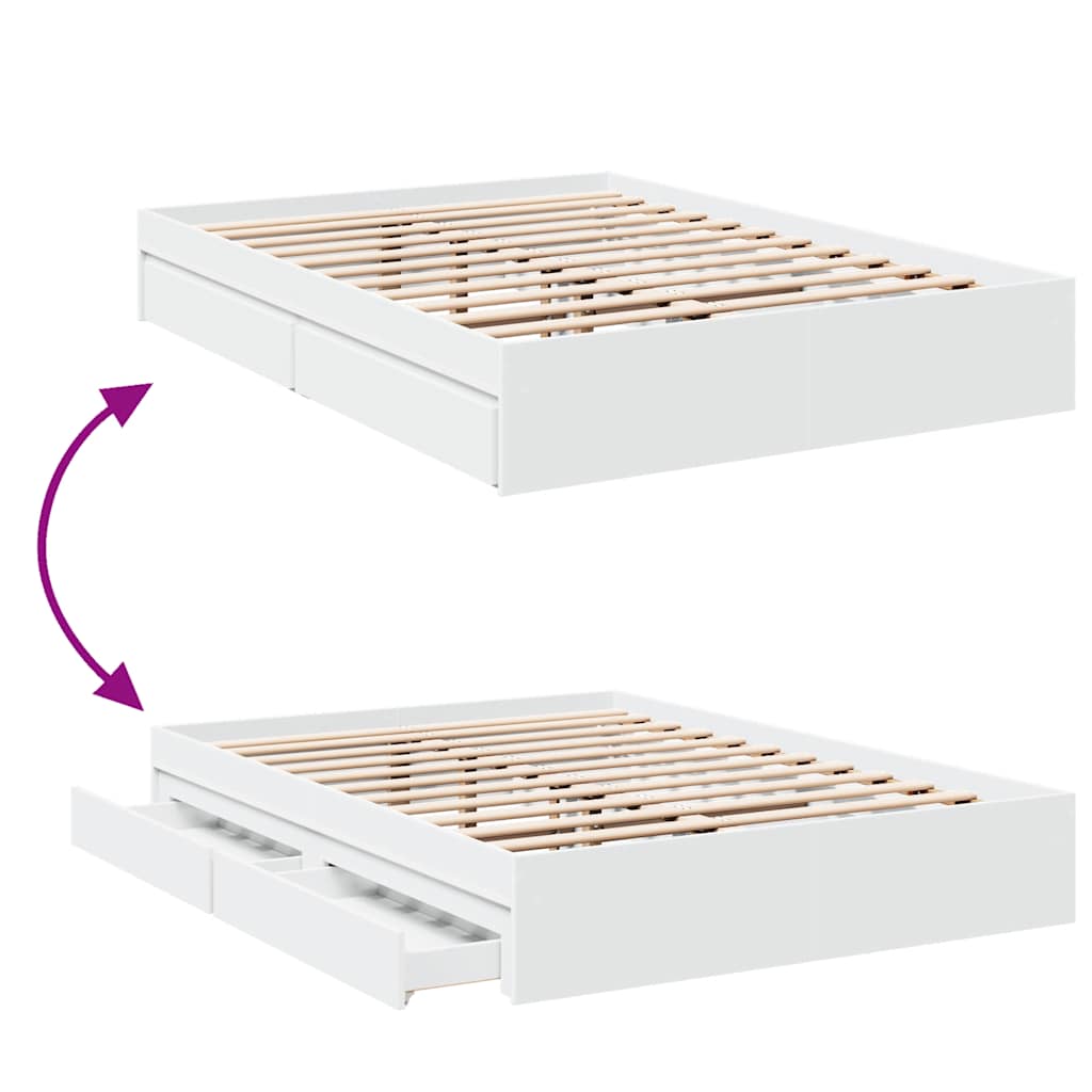 vidaXL Bed Frame with Drawers without Mattress White 120x190 cm
