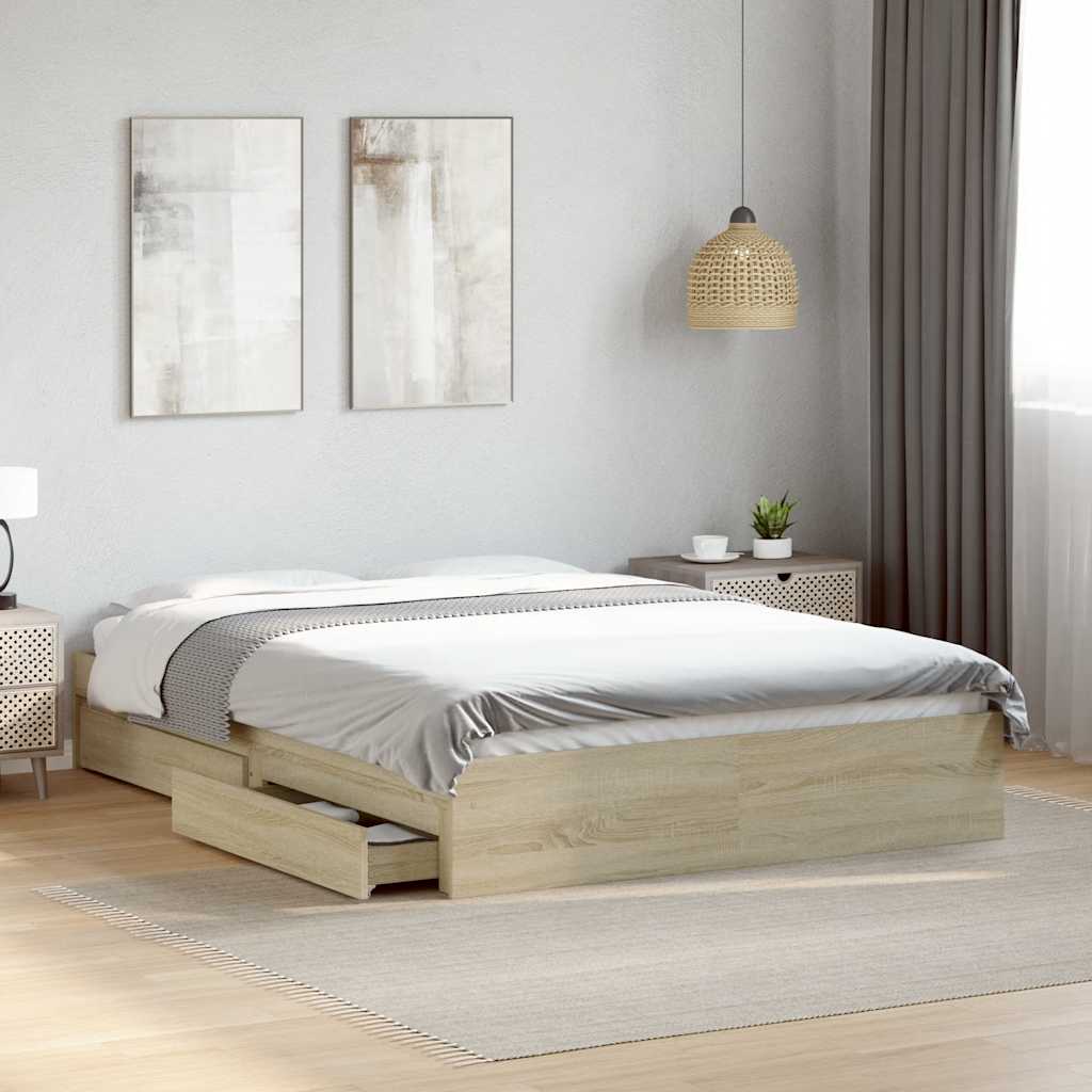 vidaXL Bed Frame with Drawers without Mattress Sonoma Oak 120x190 cm