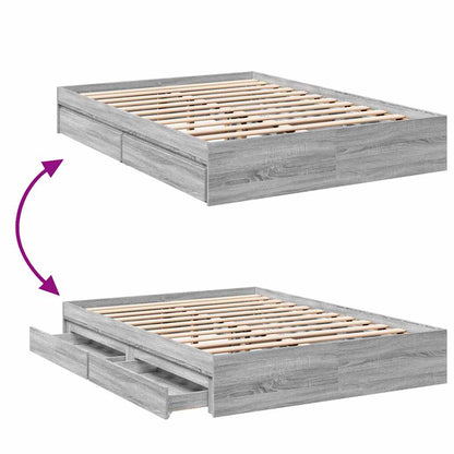 vidaXL Bed Frame with Drawers without Mattress Grey Sonoma 120x190 cm