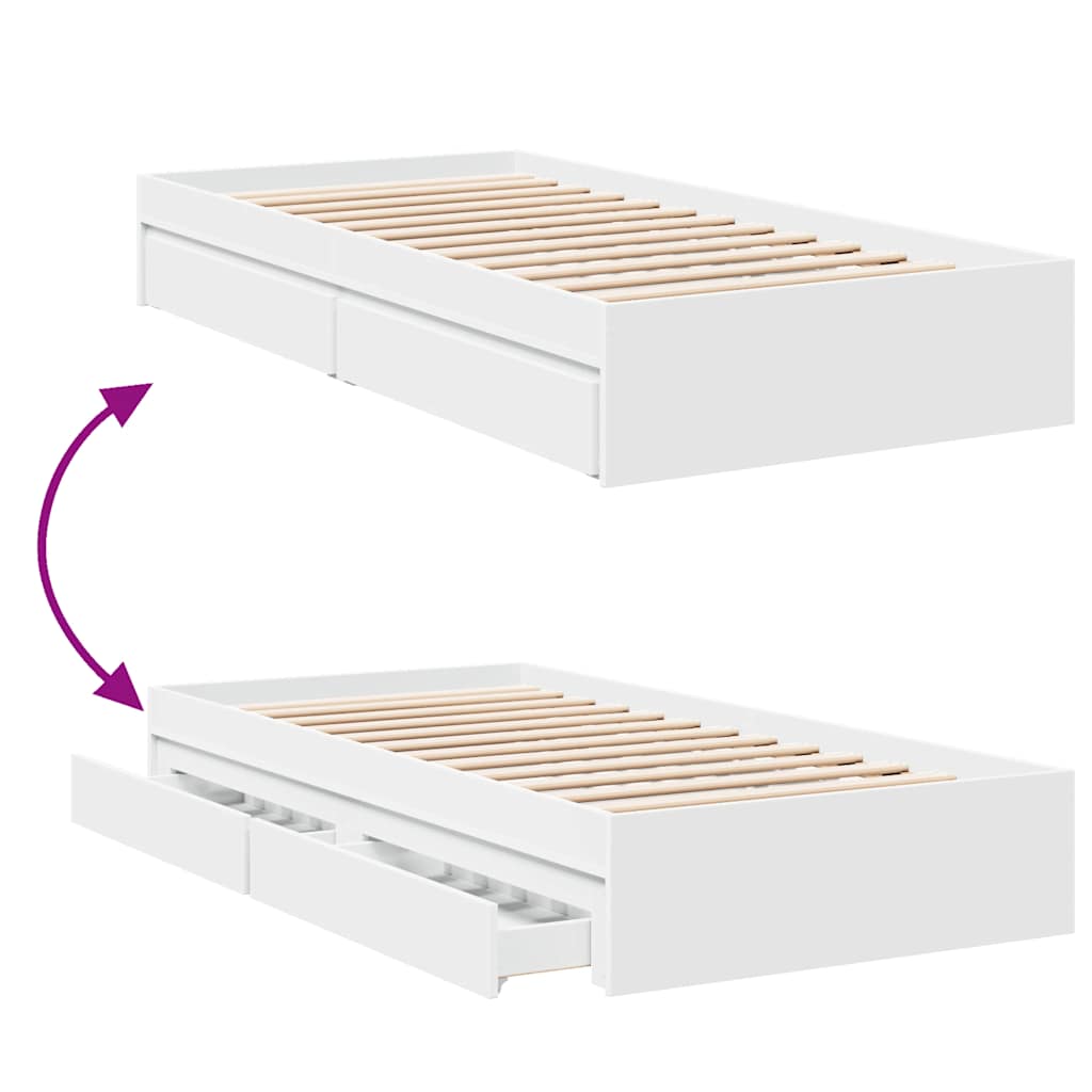 vidaXL Bed Frame with Drawers without Mattress White 90x190 cm Single