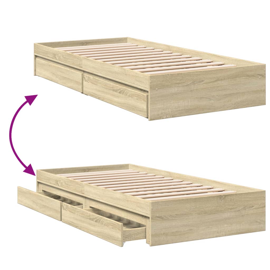 vidaXL Bed Frame with Drawers without Mattress Sonoma Oak 90x190 cm Single