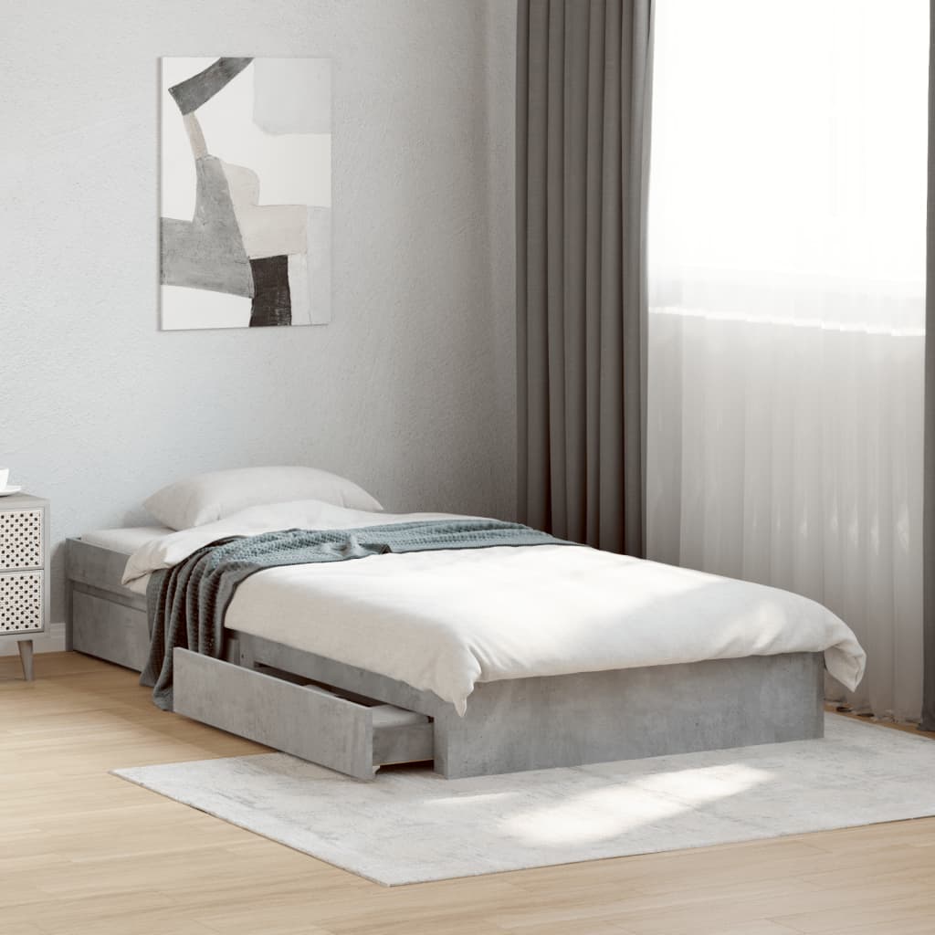 vidaXL Bed Frame with Drawers without Mattress Concrete Grey 90x190 cm Single