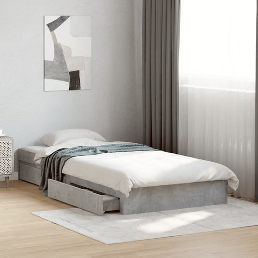 vidaXL Bed Frame with Drawers without Mattress Concrete Grey 90x190 cm Single