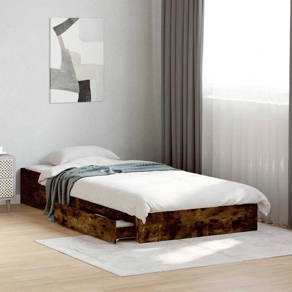 vidaXL Bed Frame with Drawers without Mattress Smoked Oak 90x190 cm