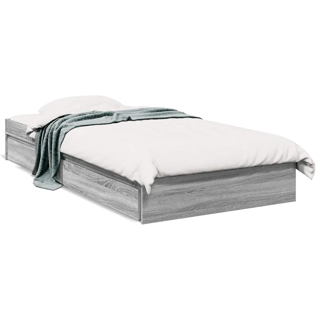 vidaXL Bed Frame with Drawers without Mattress Grey Sonoma 90x190 cm