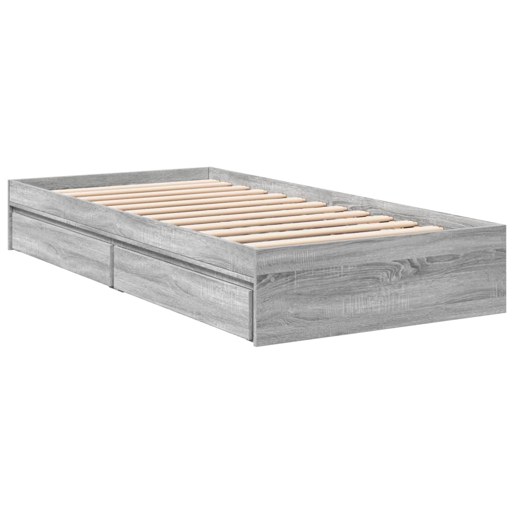 vidaXL Bed Frame with Drawers without Mattress Grey Sonoma 90x190 cm Single