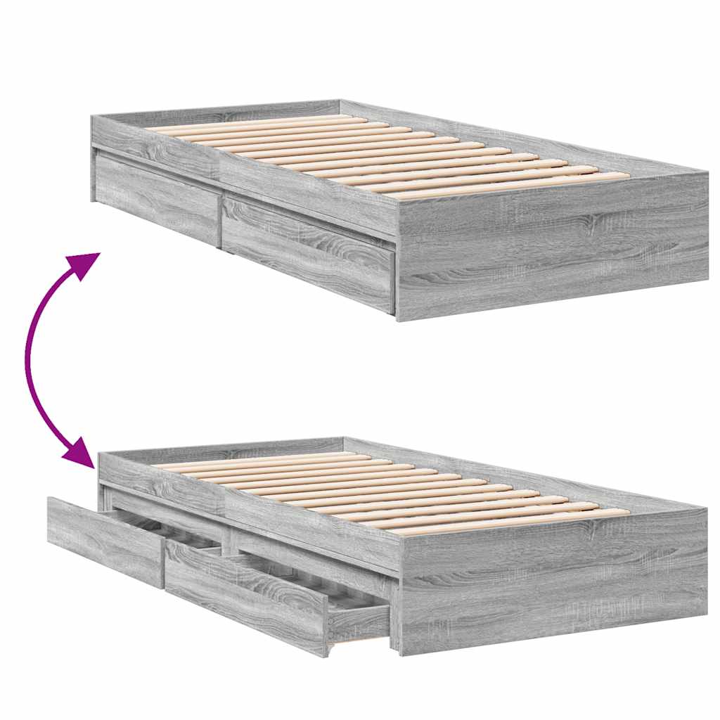 vidaXL Bed Frame with Drawers without Mattress Grey Sonoma 90x190 cm