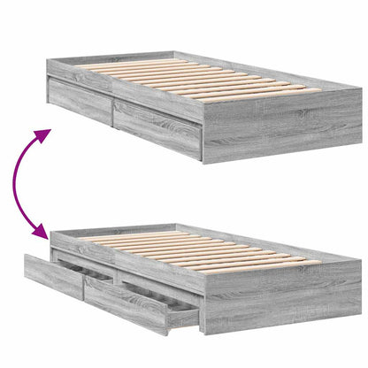 vidaXL Bed Frame with Drawers without Mattress Grey Sonoma 90x190 cm