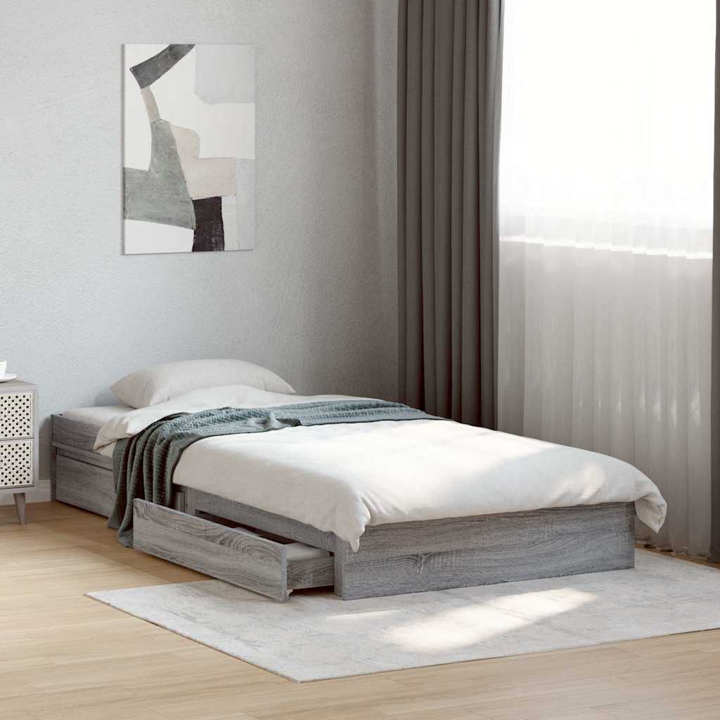 vidaXL Bed Frame with Drawers without Mattress Grey Sonoma 90x190 cm
