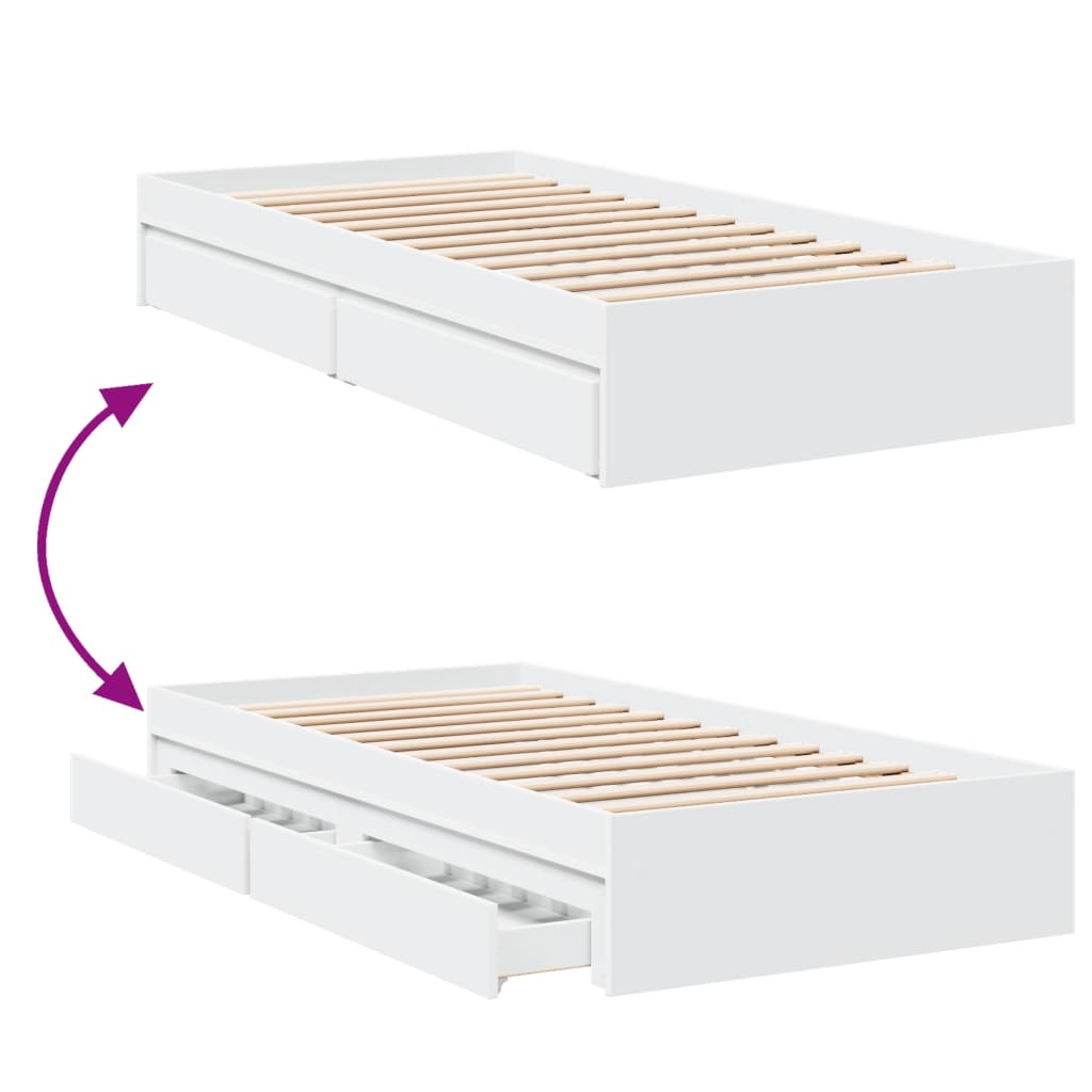 vidaXL Bed Frame with Drawers without Mattress White 75x190 cm Small Single