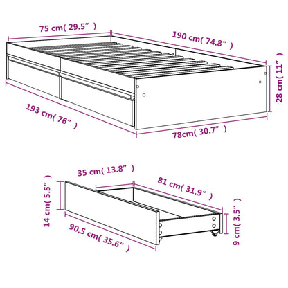 vidaXL Bed Frame with Drawers without Mattress White 75x190 cm Small Single