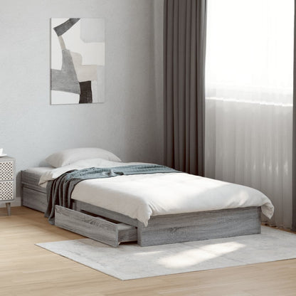 vidaXL Bed Frame with Drawers without Mattress Grey Sonoma 75x190 cm Small Single