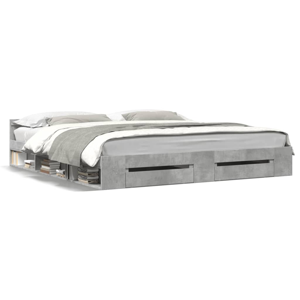 vidaXL Bed Frame with Drawers without Mattress Concrete Grey 200x200 cm