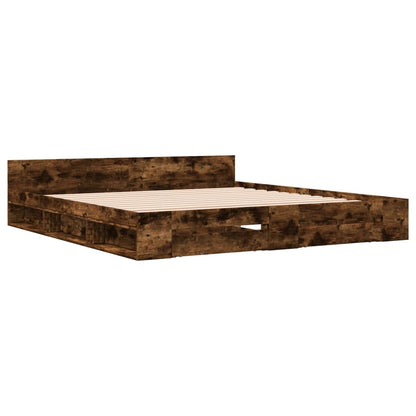 vidaXL Bed Frame with Drawers without Mattress Smoked Oak 200x200 cm