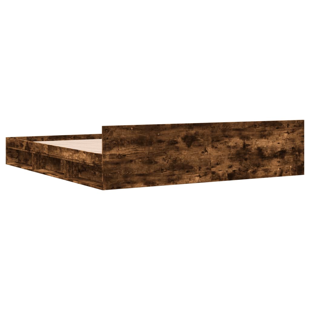 vidaXL Bed Frame with Drawers without Mattress Smoked Oak 200x200 cm