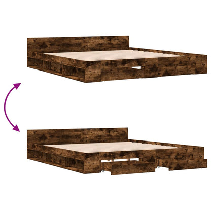 vidaXL Bed Frame with Drawers without Mattress Smoked Oak 200x200 cm